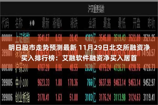 明日股市走势预测最新 11月29日北交所融资净买入排行榜：艾融软件融资净买入居首